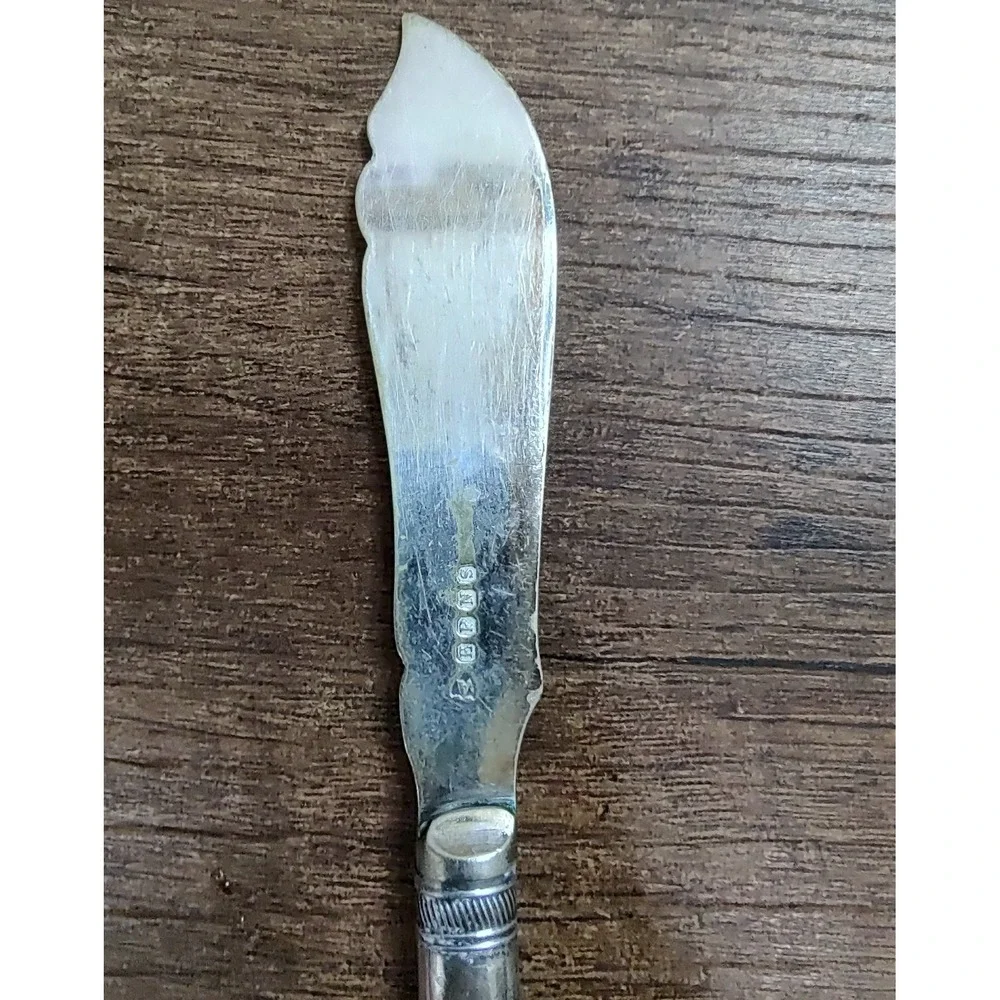 Antique EPNS Fish Knife Butter Spreader Sterling Collar Mother of Pearl Handle